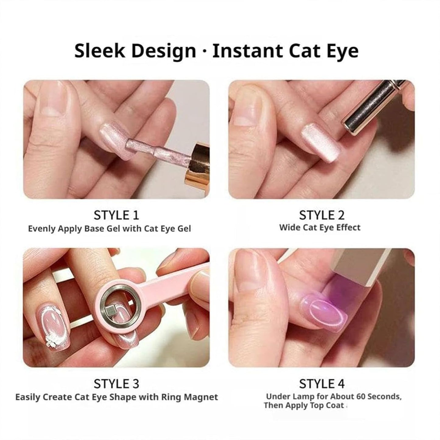 Ring-Shaped Cat Eye Magnet for Nails, Hollow Magnetic Design Circle Cat Eye Magnet for 3D Halo French Tip Nail Art, Home Salon DIY Manicure Tool (3Pcs-Pink+Purple+Black)
