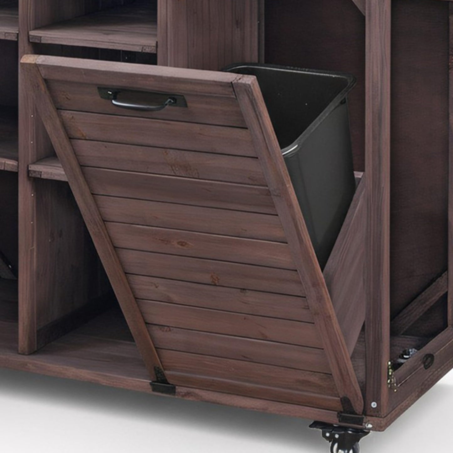 Merax 78.3" Outdoor Kitchen Island with Foldable Grill Table, Solid Wood Grill Cart with Storage & Stainless Steel Top, Bar Cart for Lawn & Garden, Dark Brown