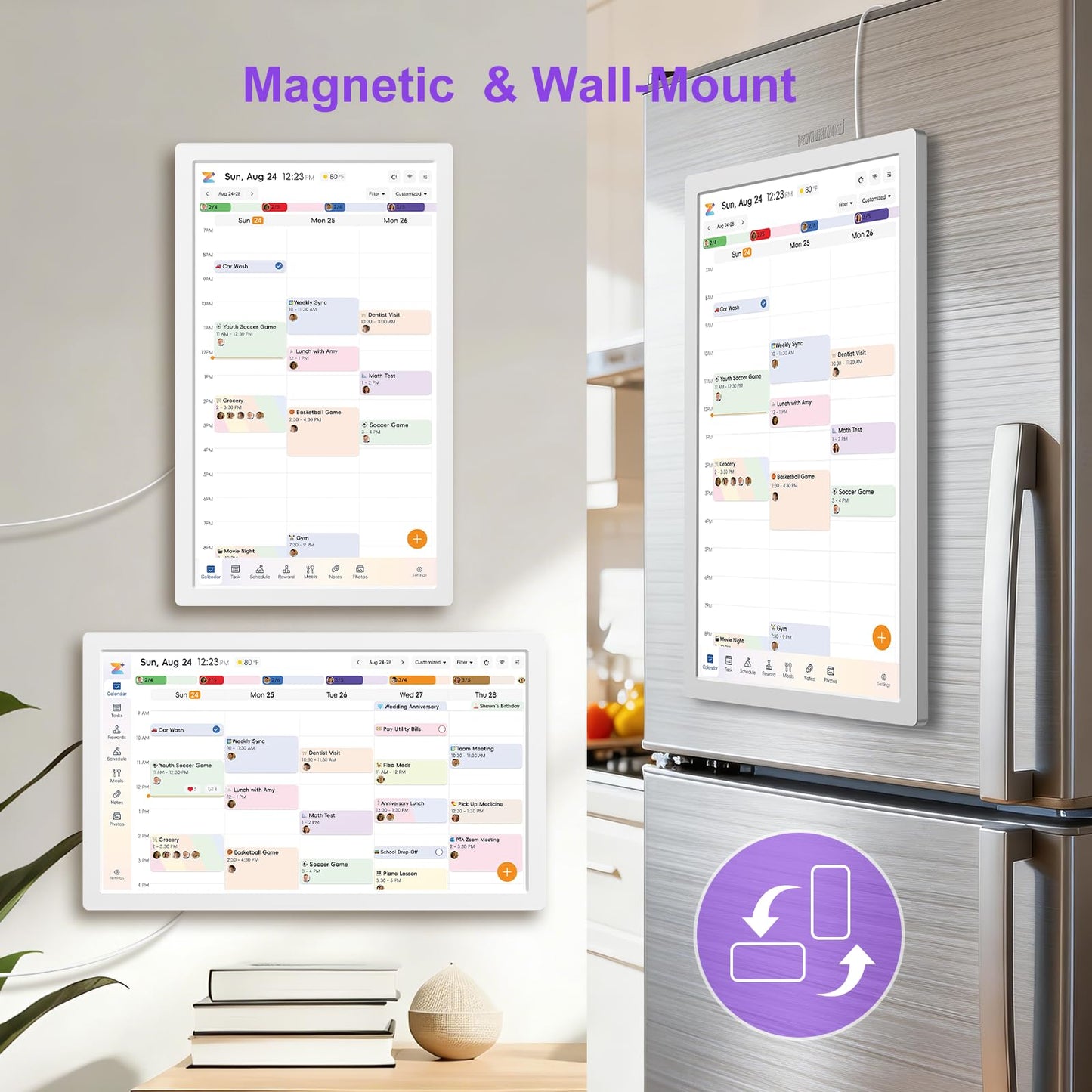 JSUSOU 15.6 Inch Smart Digital Calendar with FREE APP for Fridge & Wall Touch Screen, Magnetic Refrigerator Mount, Electronic Planner for Office Desk, Mothers Day Gifts for Mom, White