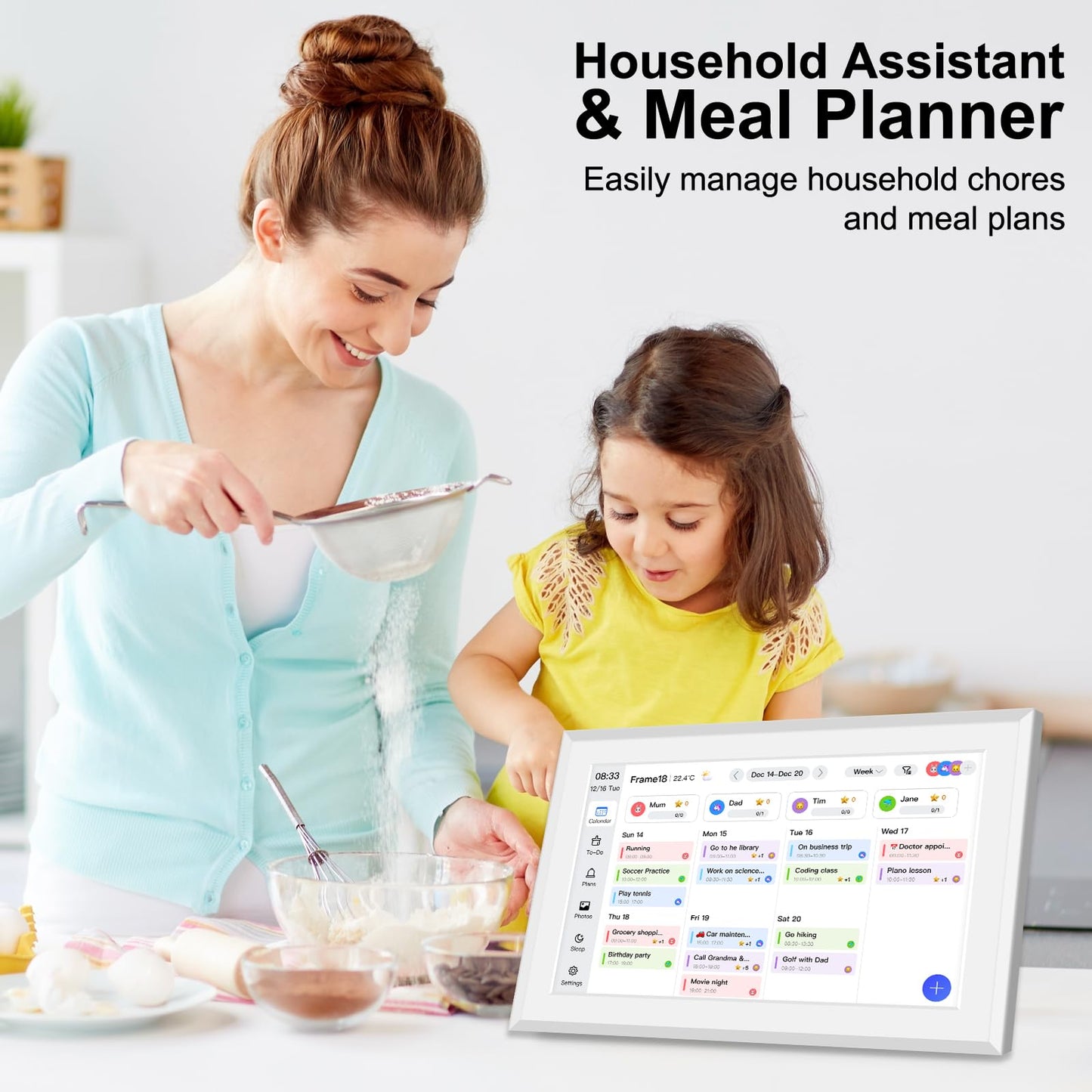 Fotocube 10.1" Digital Calendar Wall Planner Chore Charts and To Do List HD Smart Touch Screen Interactive display Desk Calender for Family Schedules Built-in Digital Photo Frame Function (White, 10.1 inch)