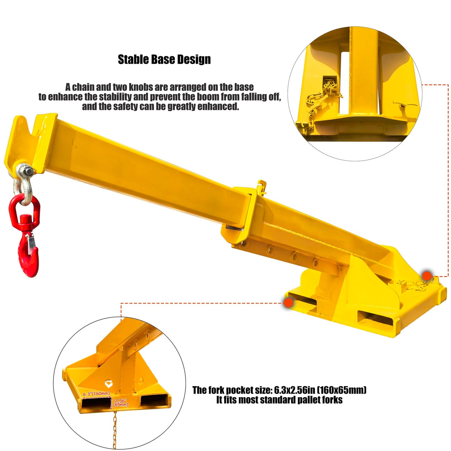 INTSUPERMAI Forklift Mobile Crane 11000lbs/5T Capacity Adjustable Forklift Jib Boom Crane Max 94.5" Telescopic Arm with Truss Hoist Jib Boom and Hook for Warehouses Factories Workshops