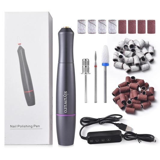 siyuwuro Electric Nail Drill Machine Portable Electric Nail File for Acrylic Gel Dip Powder Nails Professional Manicure Pedicure Tools Kit with Nail Drill Bits Sanding Bands, for Home DIY &Salon, Grey