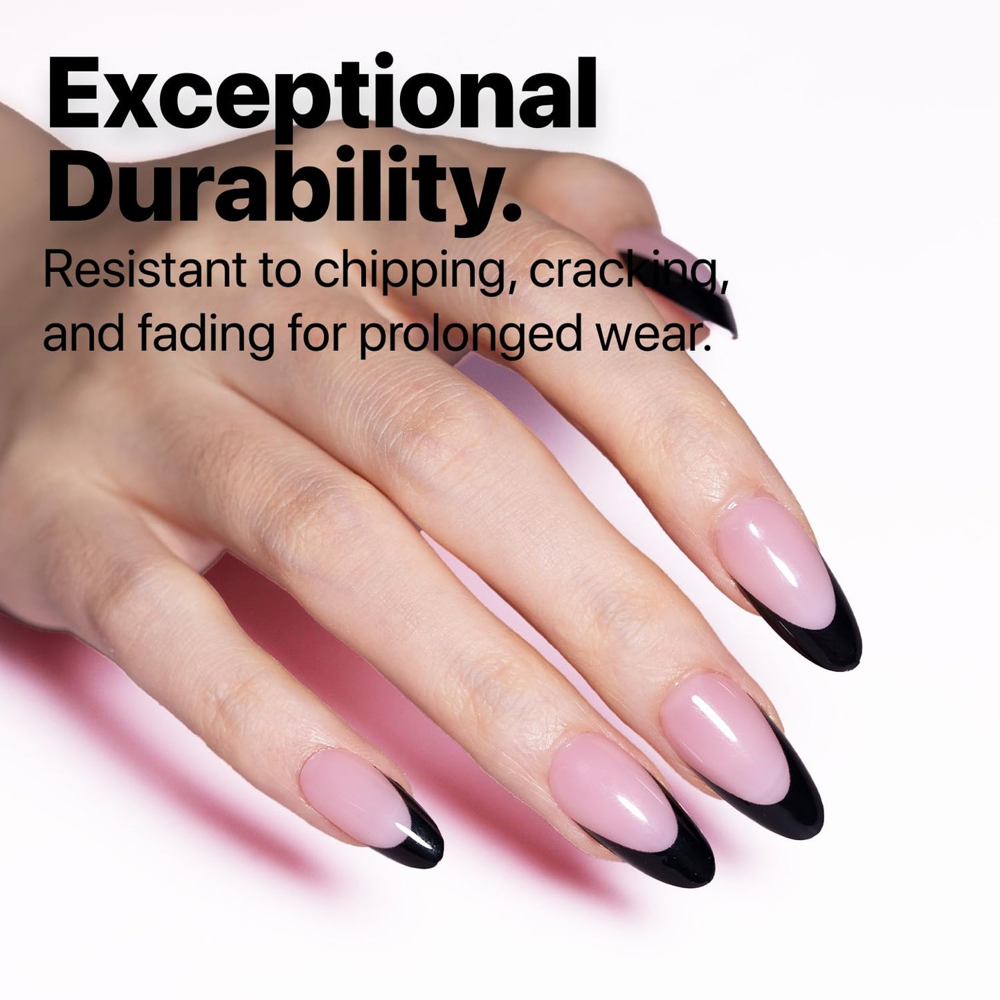 SXC Cosmetics French Tip Press On Nails 150 Pieces in 15 Sizes Ultra Fit with Pre-applied Tip Primer and Base Coat, No Need to File Fake Nails for Nail Art DIY X-Pro Tips (BLACK115-M Almond)