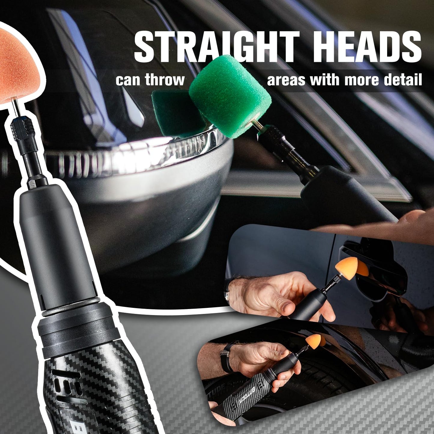 BATOCA S6 Mini Cordless Polisher for Car Detailing, 2x2.0Ah Batteries, 0mm Rotary Buffer & 12mm Dual Action Polisher 1-3 Inch, 2 Different Speeds Heads Systems, 4.2k-21k, 1-5k RPM Carbon Style