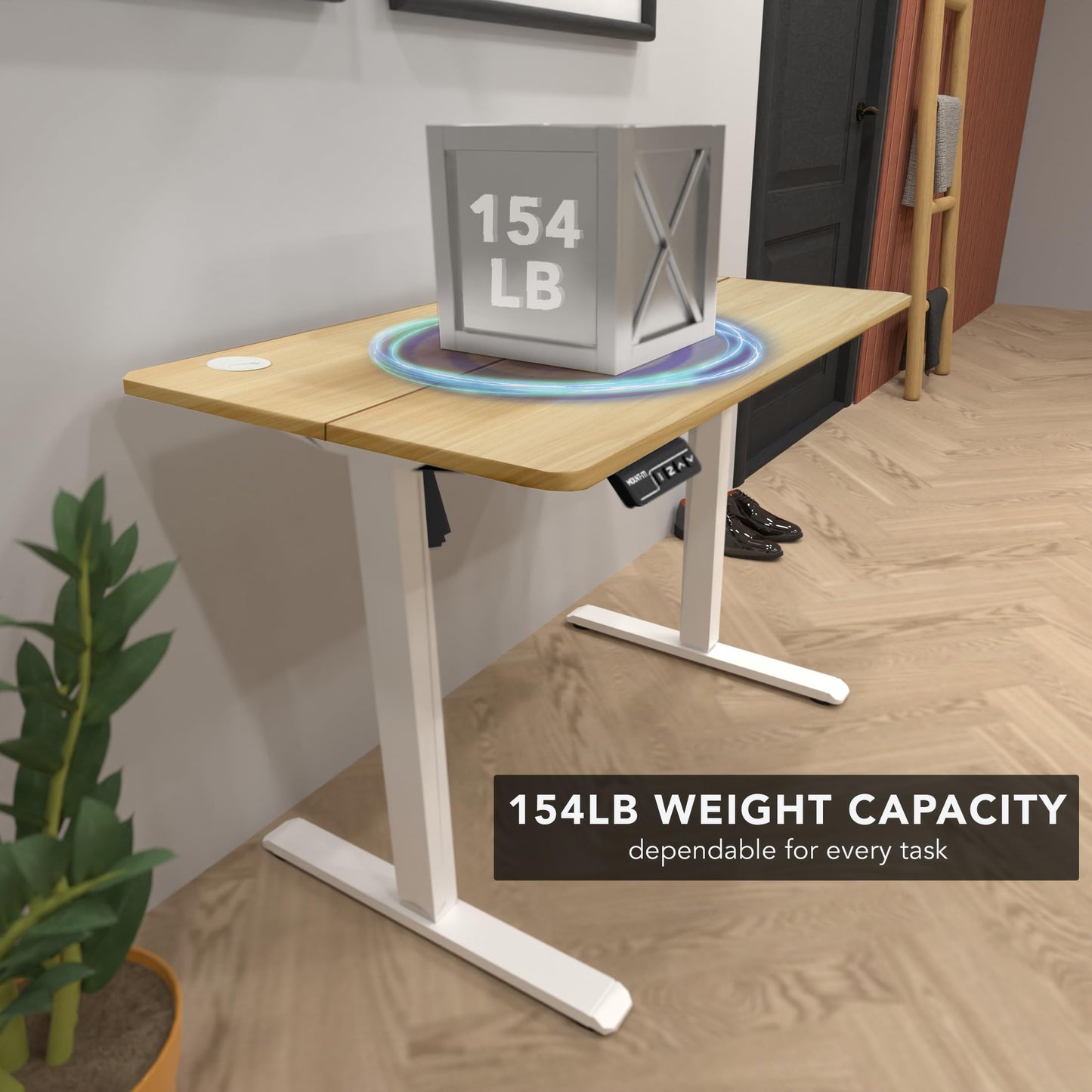 Mount-It! Maple Standing Desk 48x24 – Electric Height Adjustable Sit to Stand Desk with Memory Presets, Ergonomic Workstation for Home Office or Study, White Frame with Maple Splice Board Top