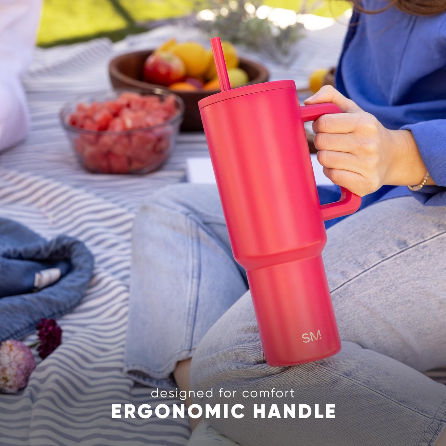 Simple Modern 40 oz Trek Tumbler with Handle and Straw Lid | Cup Holder Friendly Insulated Stainless Steel Travel Mug | Sea Glass Sage,(Pack of 12)