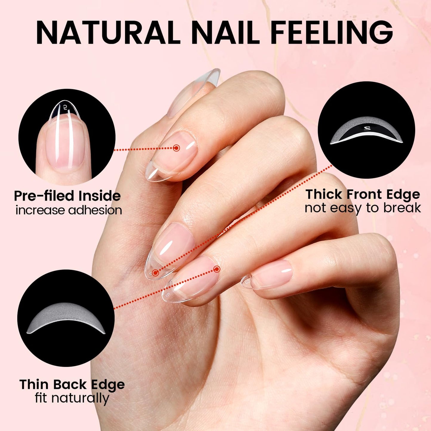 AILLSA Nail Extension Kit Short Almond Nail Tips 240pcs with 2 In 1 Nail Glue Base Coat and Nail Dehydrator, Gel Nail Tips Kit with Nail Lamp Top Coat for Starters Home Salon