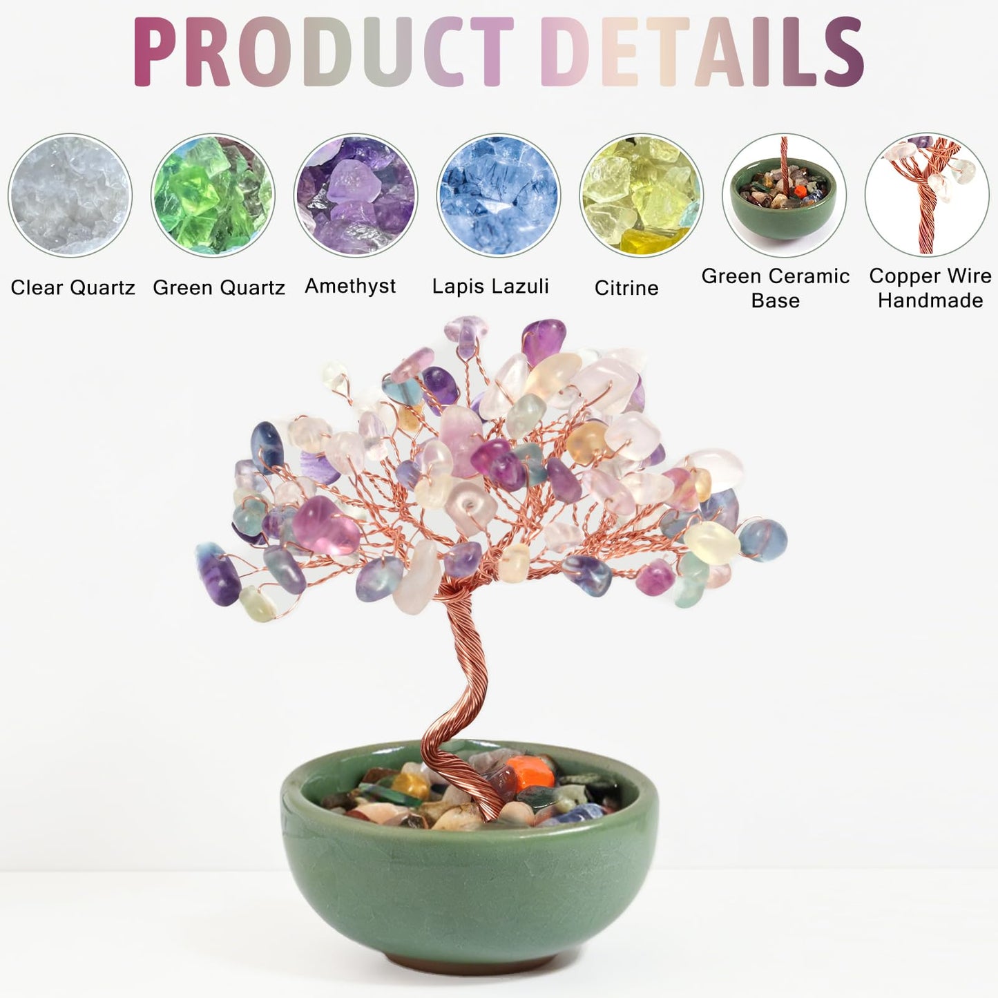 Fsfsdg Tree of Life Natural Crystal Tree Healing Gemstone Bonsai Home Decor Spiritual Decor for Offices