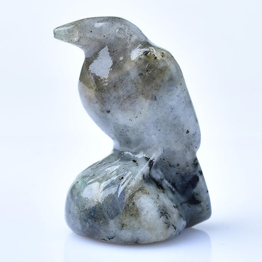 DZJXBZhu Moonstone Crystal Raven 2" Natural Crystal Handmade Sculpture Lucky Guardian Pocket Statue Healing Stone Animal Statue Office Home Decor Gift
