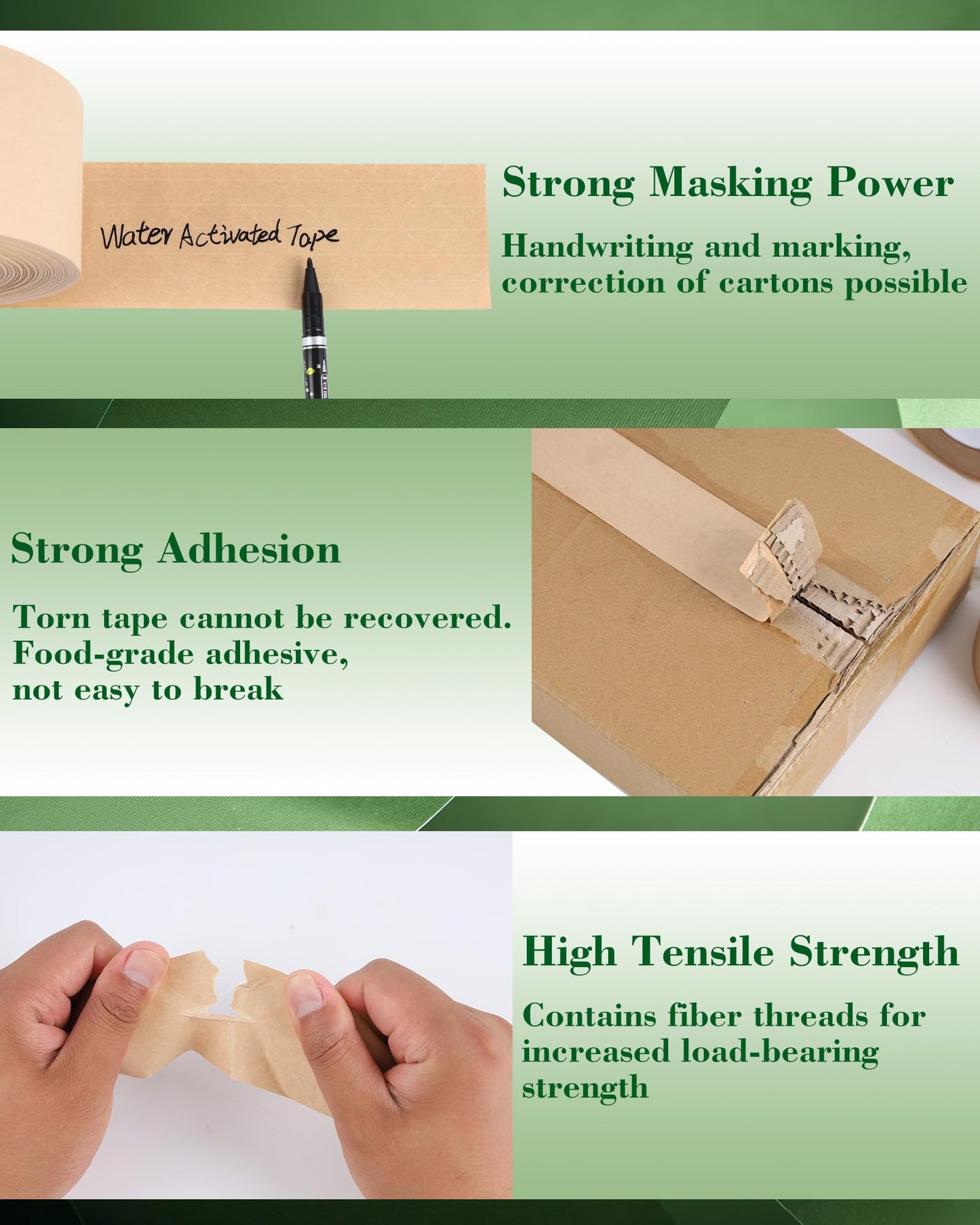 Lichamp 2-Pack Water Activated Kraft Paper Tape, 2.75" x380 ft Heavy-Duty Eco-Friendly Packaging Tape, Recyclable & Writable for Shipping, Ecommerce, Logistics Boxes