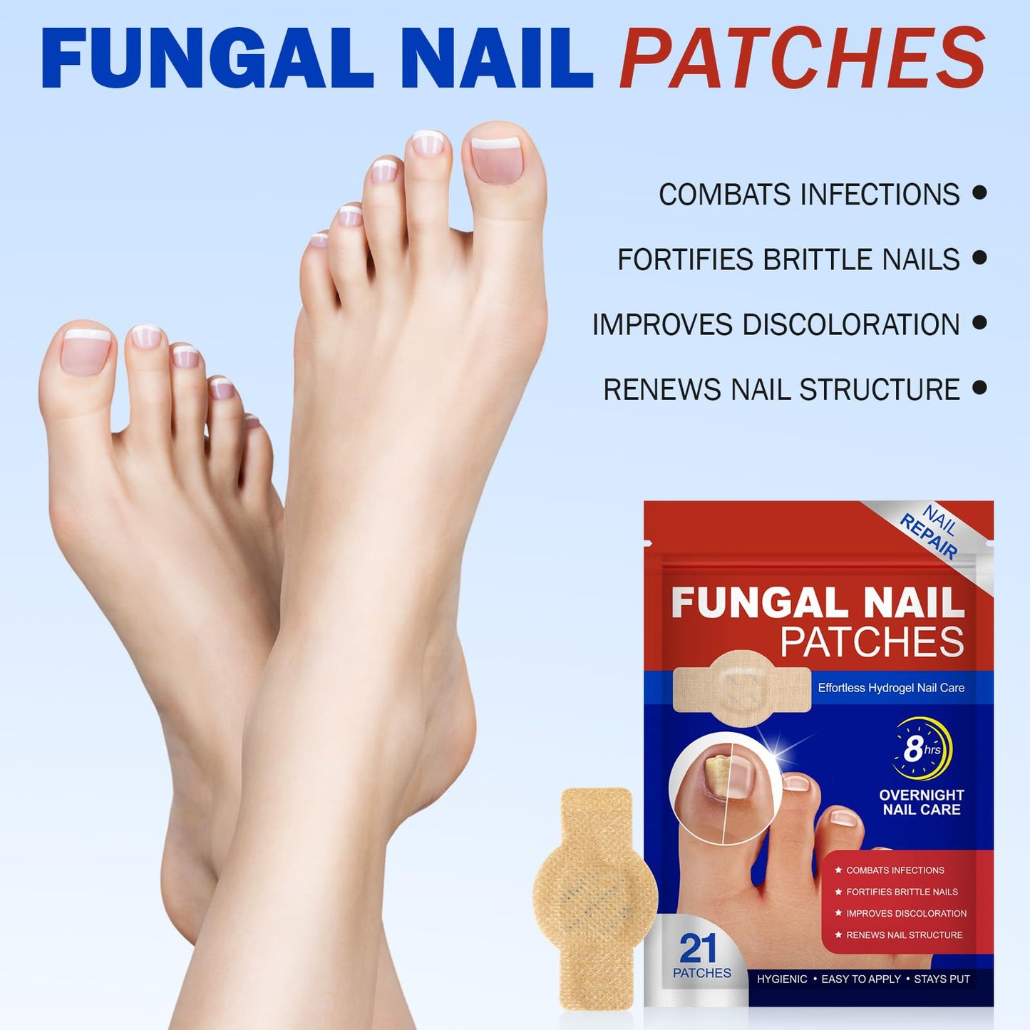 Nail Patches 21 PCS Toenail Treatment Extra Strength 8-Hour Fast Acting Repair Damaged Nails Overnight Nail Repair Effortless Hydrogel Nail Care Renewal for Men and Women