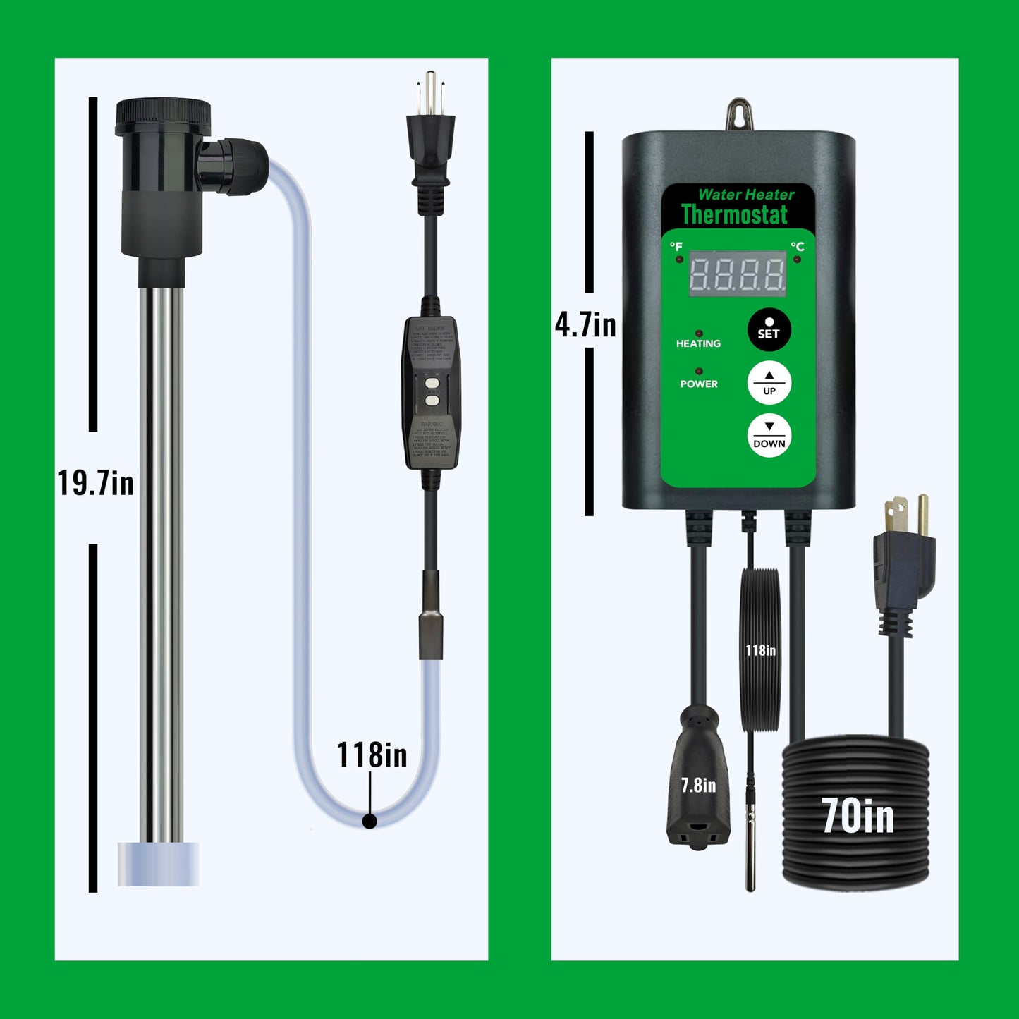 3500W 240V Immersion Water Heater of Hot Tub & Inflatable Pool – Portable Fully Submersible Electric Heater with Thermostat & GFCI for Bathtub, Sap, Above Ground/Inground Pool & Baptismal Pool etc