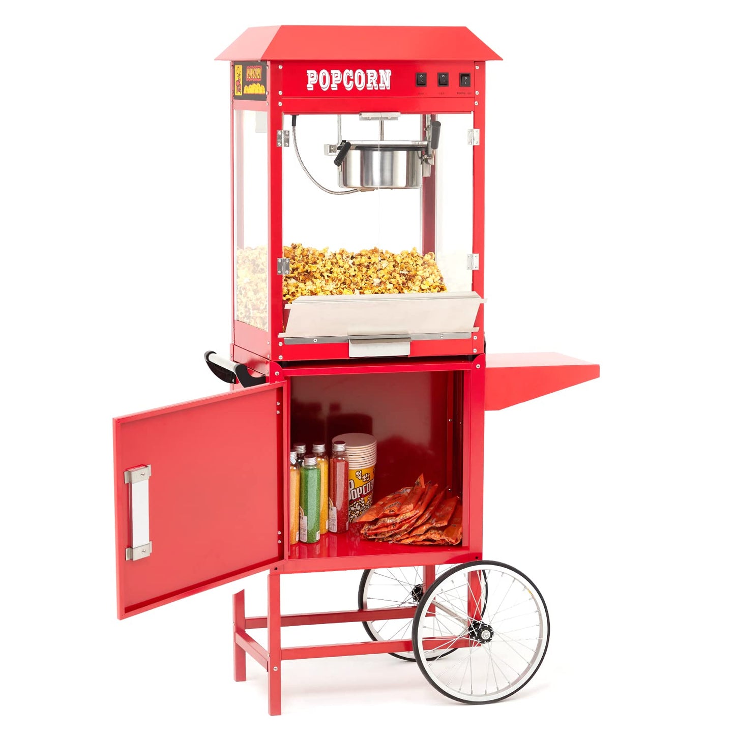Takywep Commercial Popcorn Maker Machine, Popcorn Poppers with Cart and 10 Oz Kettle Makes Up to 64 Cups, 3-Switch Control, Theater Style
