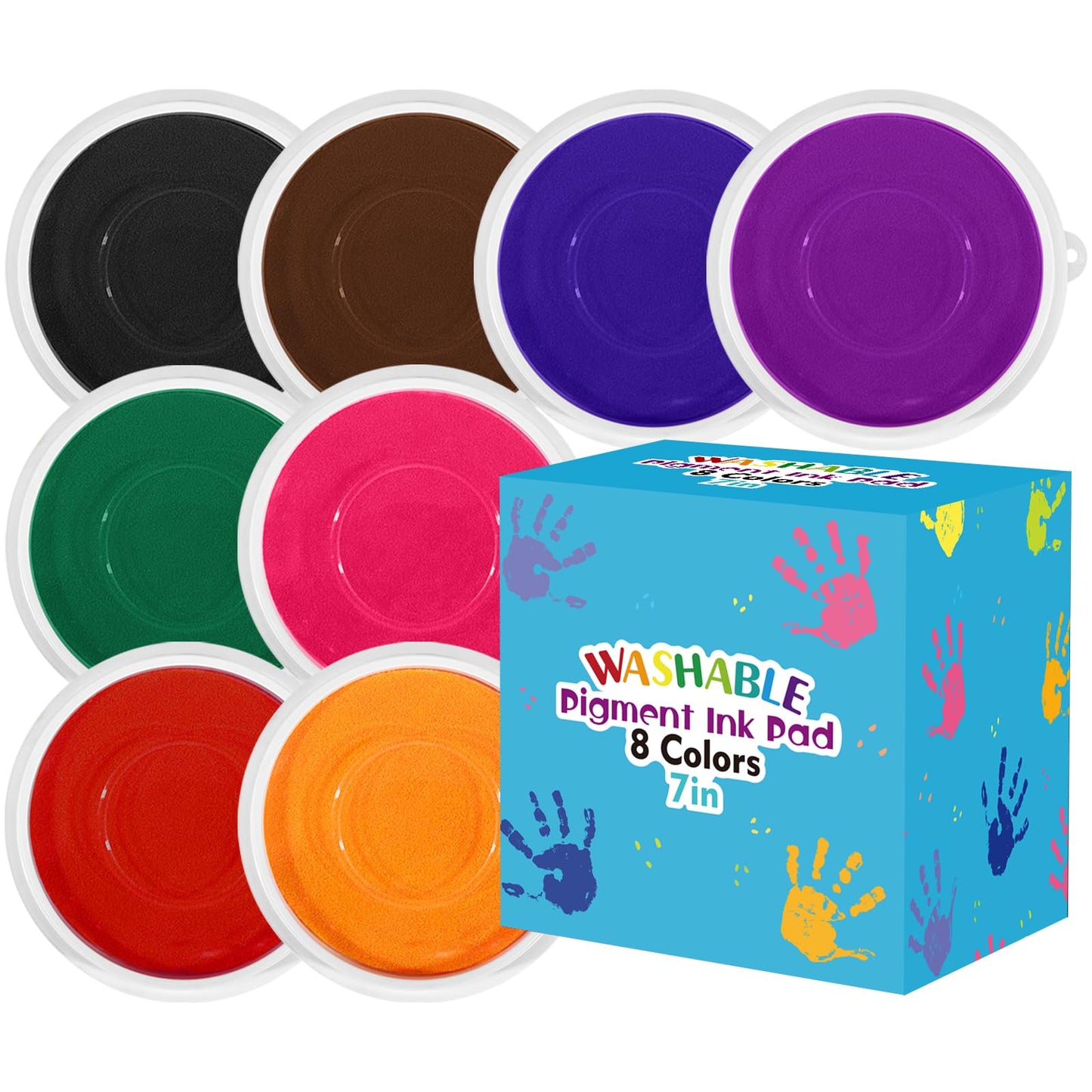 7 Inch Large Ink Pad for Kids Washable | Washable Stamp Pads for Classroom Stamps, Scrapbook Supplies Kit & Fabric Crafts (8 Colors)
