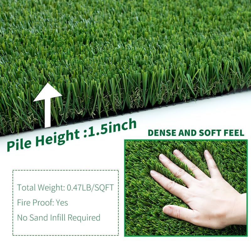 Shuonuo Deluxe Artificial Grass Turf, 1.50" Pile Height Thick Realistic Synthetic Grass Faux Astro Turf Fake Grass, 4FTX10FT,Indoor Outdoor Astro Rug Carpet for Garden Balcony with Drainage Holes