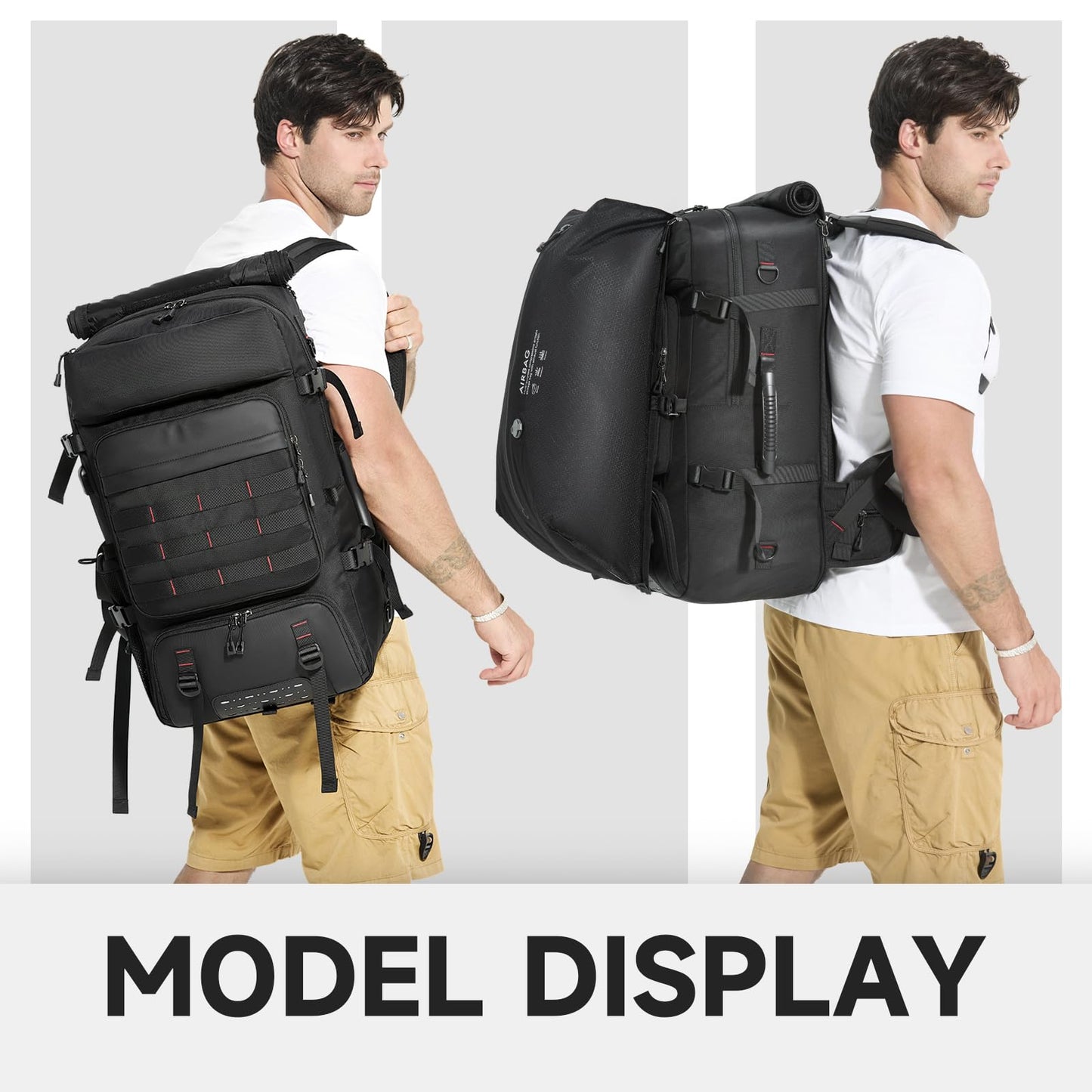 SWICKY Travel Backpack with Vacuum Air Bag, 60L Expandable Large Capacity Vacuum Seal Backpack for 17 Inch Laptop, Water Resistant,One Week Business Travel - Pressing by Hand