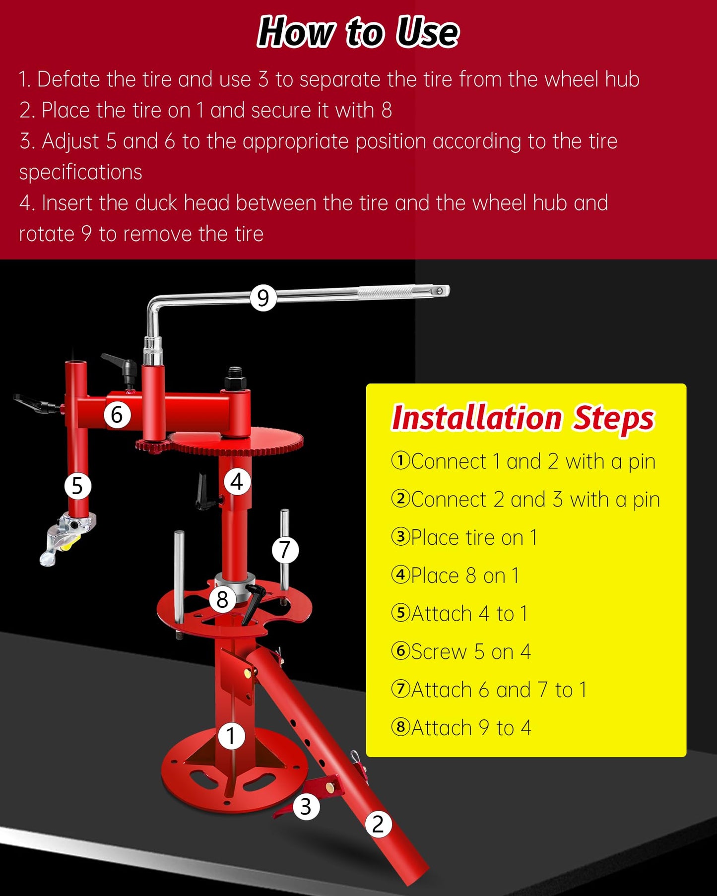 CGENWDCH Manual Tire Changer Machine with Gear Transmission System, 16''-21'' Tire Change, Fit for Car/Truck/Trailer/SUV/RV with 16" and Larger Wheels, Not Suitable for Motorcycles, Bicycles