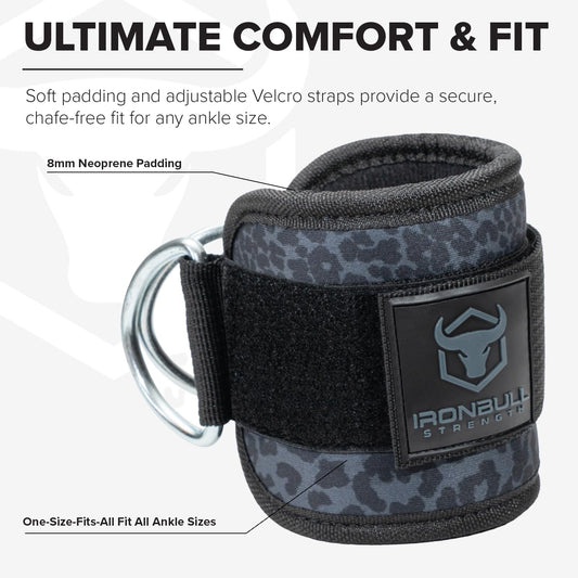 Women's Ankle Strap for Cable Machines & Resistance Bands: Gym & Home Workout Cuff Attachment for Leg Extensions, Kickbacks, Hip Abductors - Booty Exercises (Black Leopard, Single)