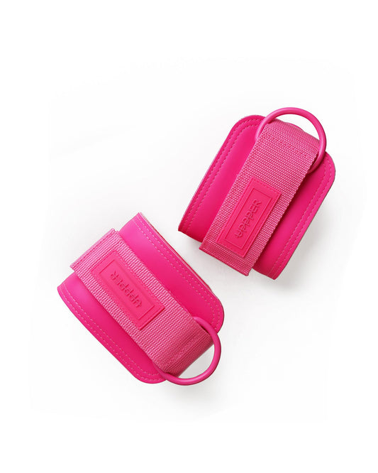 UPPPER Ankle Straps for Cable Machines (Pair) – Adjustable Padded Gym Cable Cuff Attachment, Double D-Ring, Premium Quality – Ideal for Kickbacks, Glute Workouts & Leg Exercises for Women & Men (Neon Pink)
