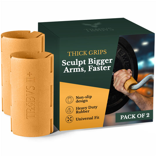 Tribus Grips Prime Thick Grips (2.44" diameter) for Barbells & Dumbbells (One pair) - Arm & Forearm Muscle Gains, Ergonomic, Durable, Non-Slip Rubber Grip