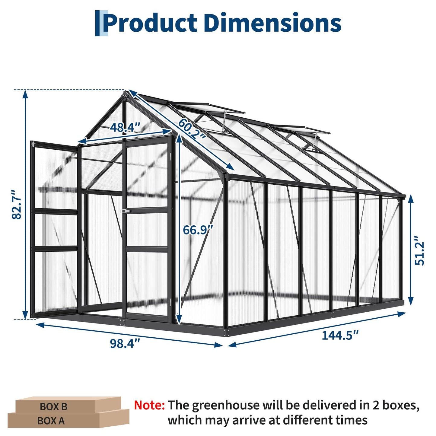 12x8 FT Greenhouse, Greenhouses for Outside, Polycarbonate Greenhouse with Aluminum Frame, Lockable Door and Ajustable Roof Vent for Backyard, Green Houses for Outside Garden Backyard, Patio