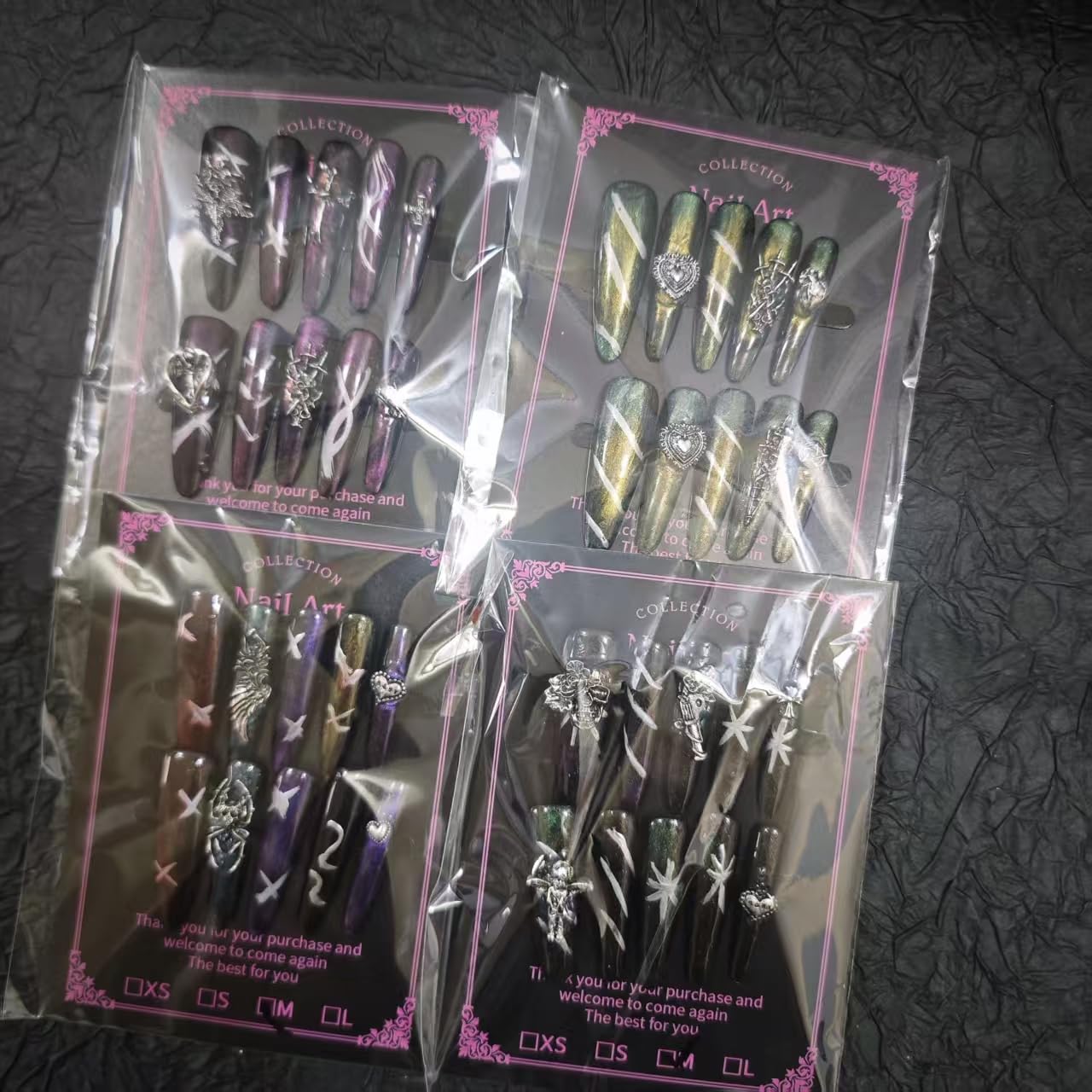 Press on Nails 2Packs (20Pcs) Handmade Nails Mystery Box Random 40mm Long Manicure Charms Nails Art Nail Kit Press on Nails for Women Party Holiday Photo Wedding Size L