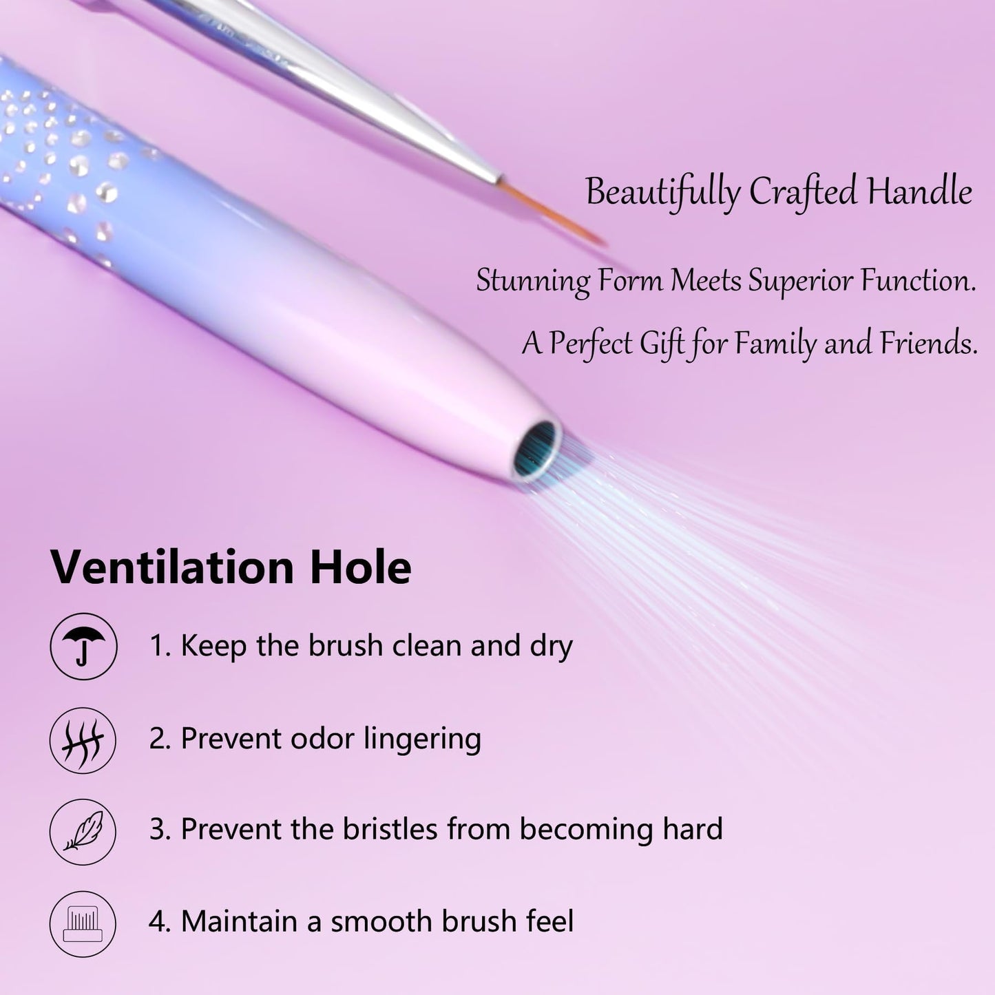 Makartt Nail Art Brushes Set: 5pcs Liner Brushes 7/9/11/15/25mm Thin Nail Art Design Brush with Cap Nail Polish Brush for Builder Gel 3D Nail Gel French Tip Tool Nail Painting