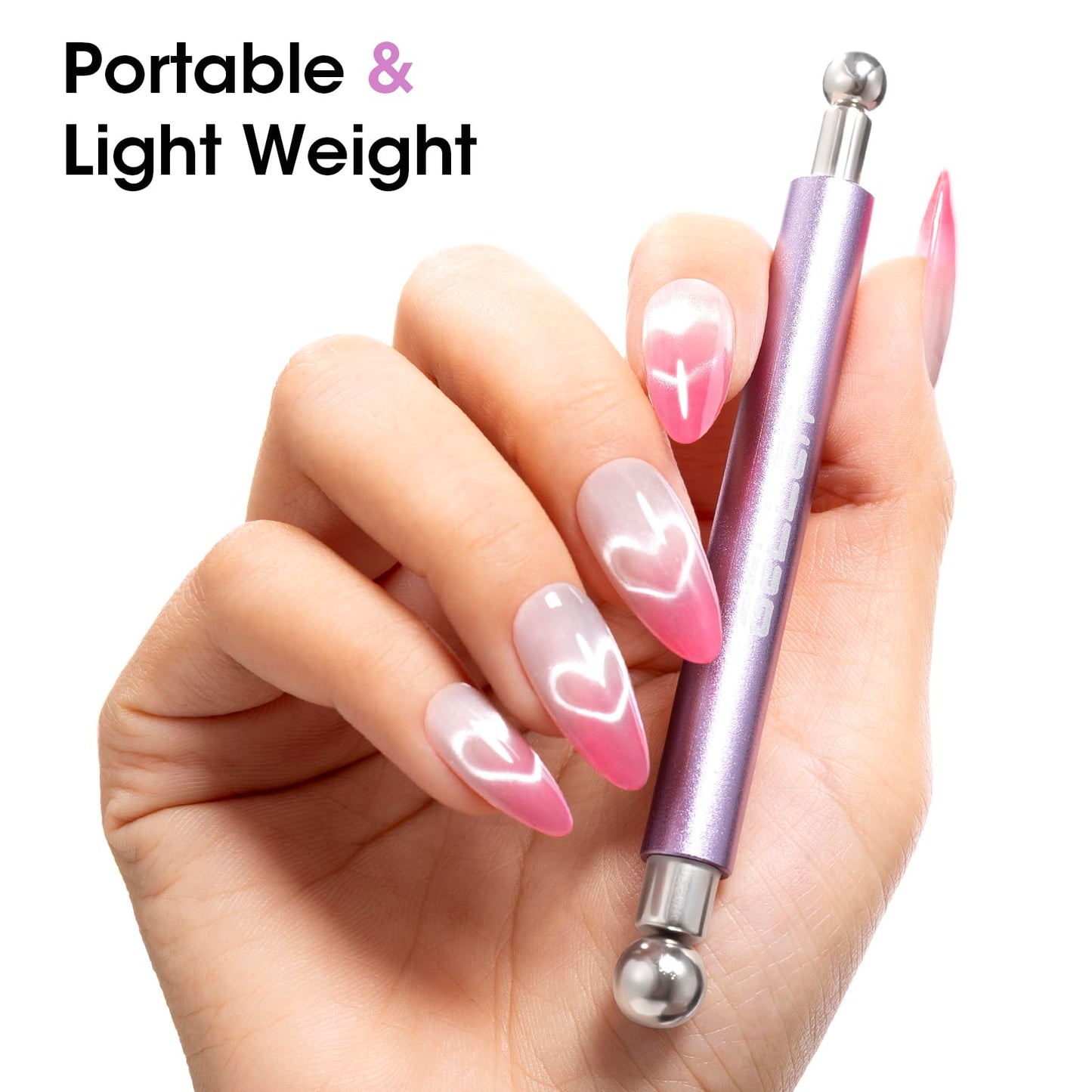 Gellen Cat Eye Magnet for Nails, Strong Magnetic Nail Magnet Set with Double Ended Magnet Pen, 8mm 10mm Ball Magnets, French Tip Cat Eye Guide Plate, Bunny & Heart Design Plates for Gel Nail Polish