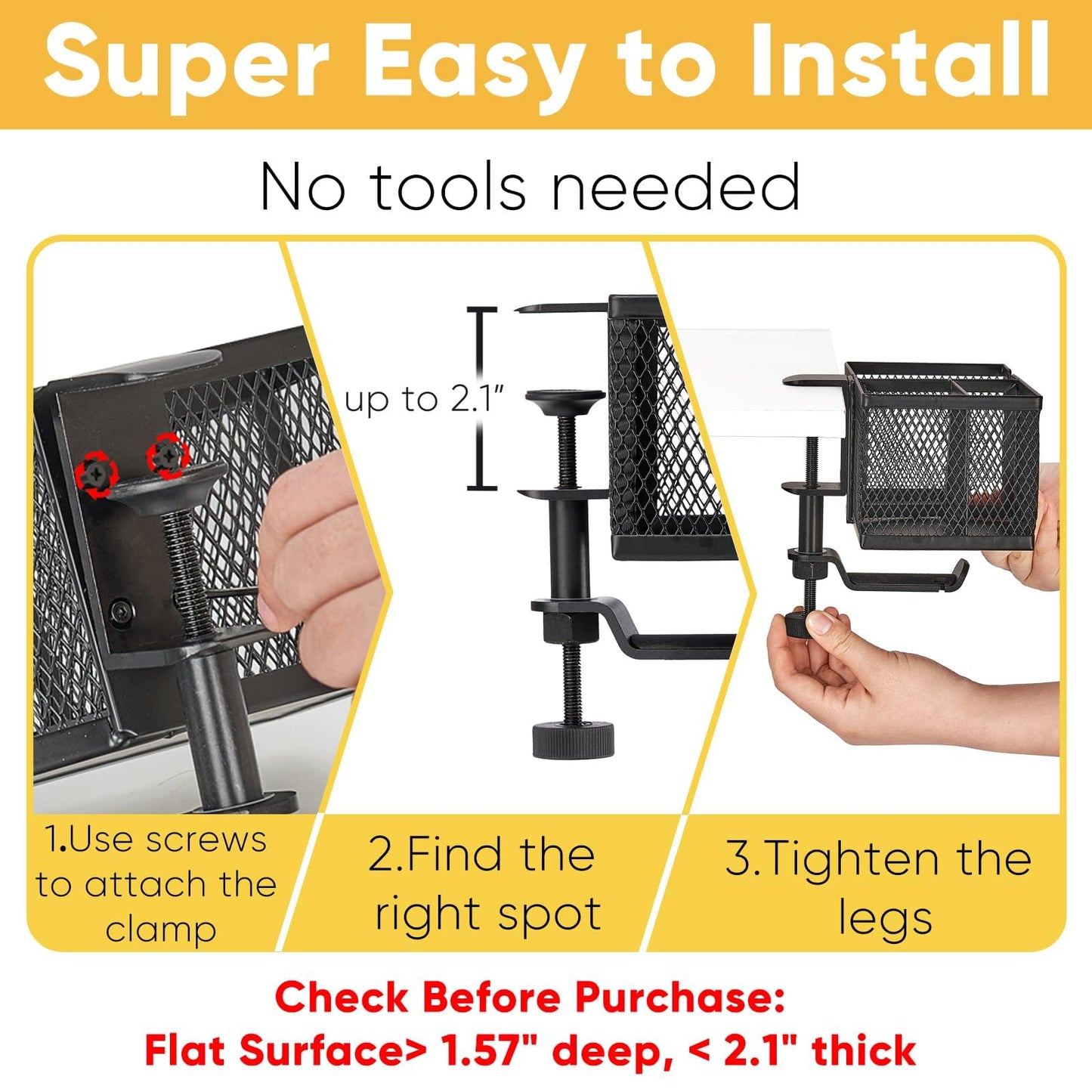 4 in 1 Metal Clip On Cup Holder Attachment for Gaming Desk or Table, Fits up to 40oz Cups, Sturdy and Easy to Clamp, Attachable Anti-Spill Cup Holder for Chair, Bedside, Bottles, Drinks - Black