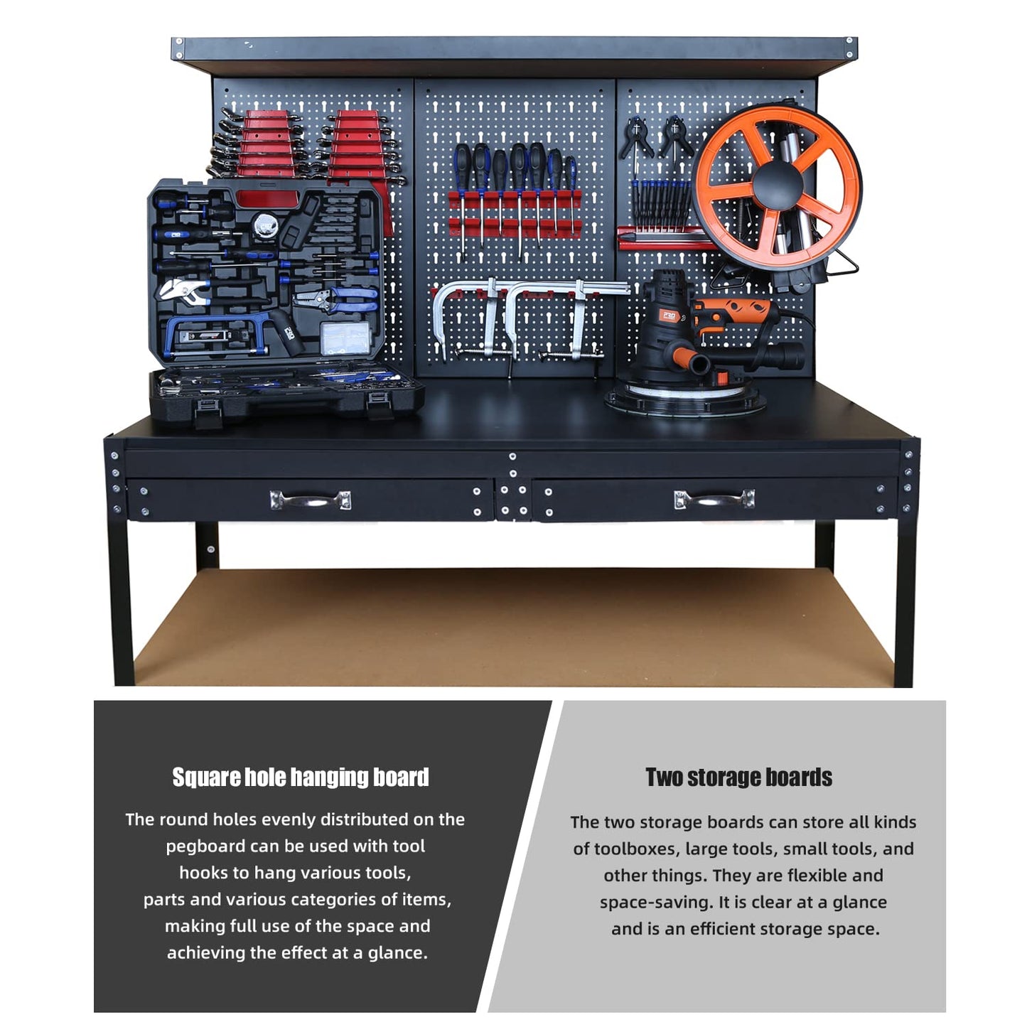 Prostormer Workbench, 47.25 inch Multipurpose Garage Worktable with Peg Board Hook Kit and Drawers for Home, Garage, and DIY Projects