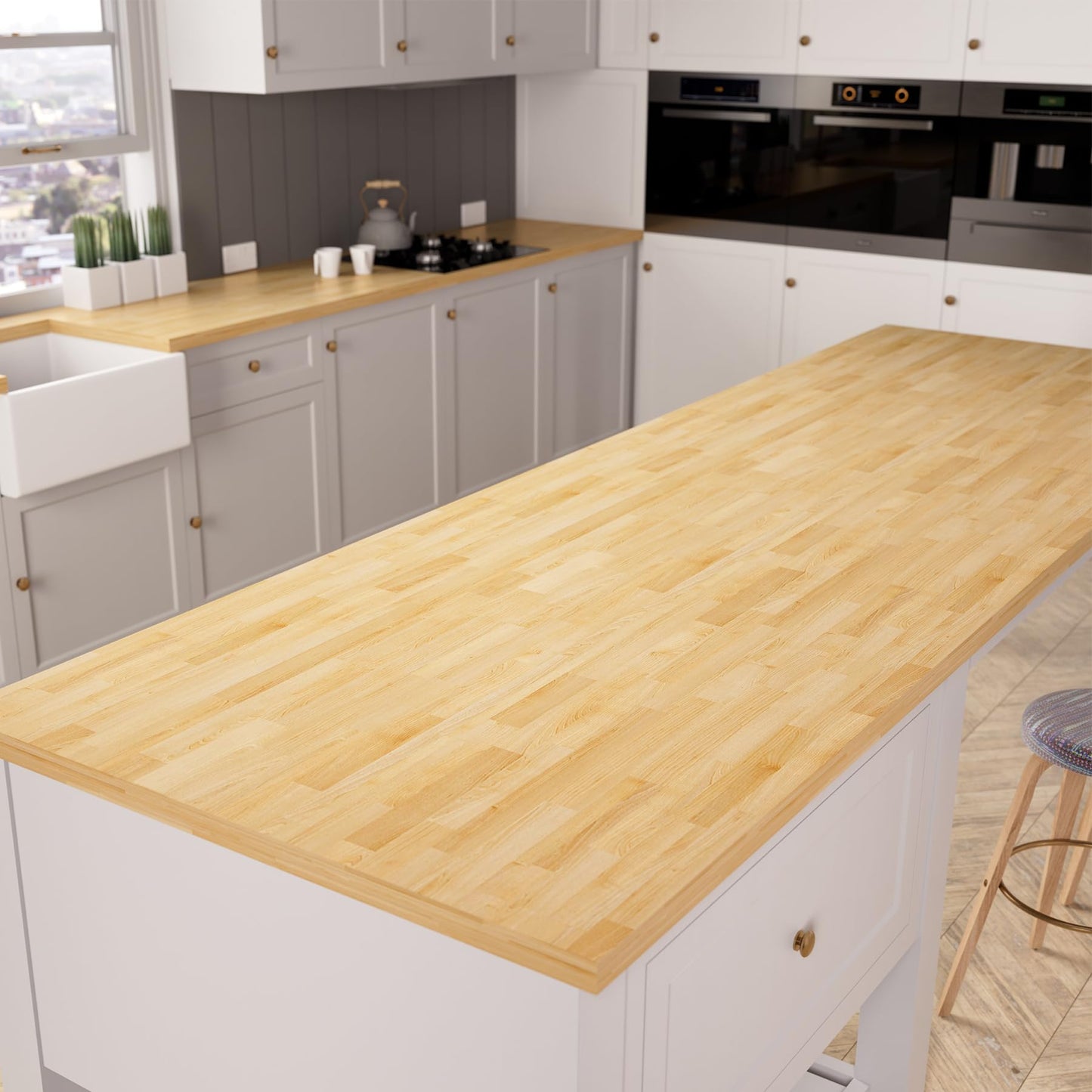 Butcher Block Countertop Wood Tabletop - Premium 6ft Solid Hardwood Plank for DIY Kitchen Island, Countertop, Coffee Bar and Desk with Natural Unfinished Birch Finish, 72"x25"x1.5"