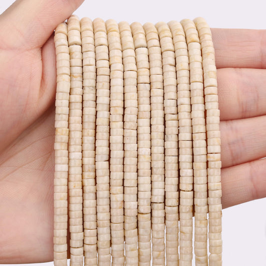 BONNY BOXX 150PCs Natural White Fossil Spacer Beads, Loose Semi Precious Flat Round Gemstone Heishi Disc Stone Beads for Beading Jewelry Making 4mm*2mm
