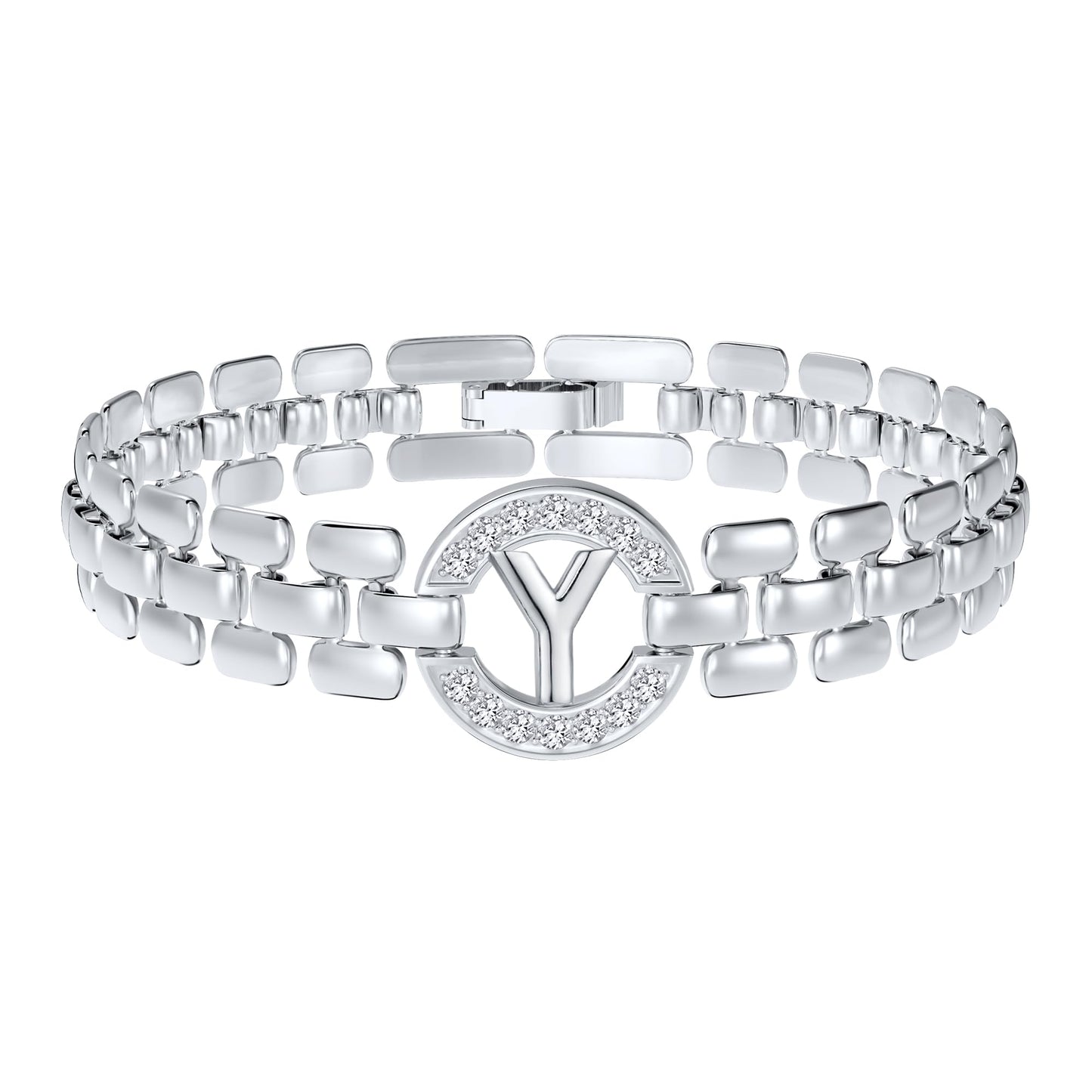 WEDDINEN Initial Bracelet,Silver Letter Bracelets for Women, Thick Bangle Wrist Gold Alphabet Bracelets for Women, Christmas Gifts for Women Jewelry Initial Y Charm Chain