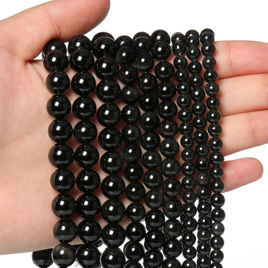 About 45pcs 8mm Natural Stone Beads Black Obsidian Beads Crystal Gemstone for Jewelry Making, DIY Bracelet Necklace