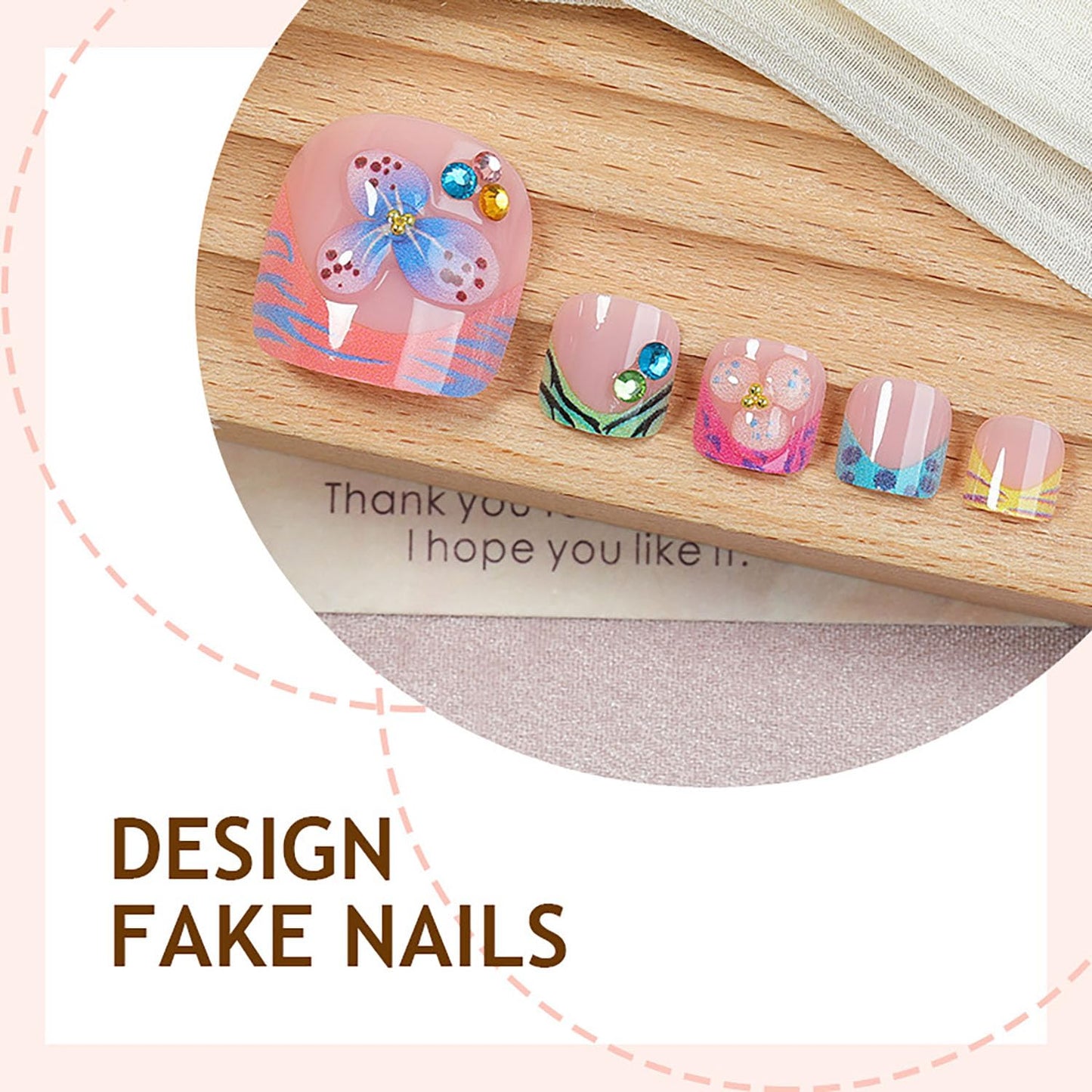 FIEONCIY Press on Toenails with Designs Acrylic Fake Nails for Toe Artificial False Nails with Charms Press on Toe Nails for Spring Summer Stick on Toenails for Women Girls(WSJ2545)