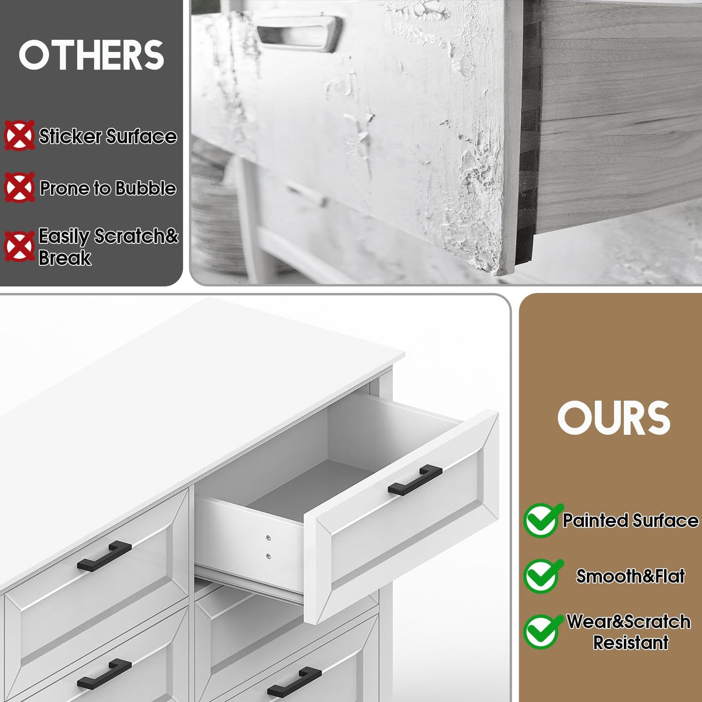 biukpci White Dresser for Bedroom, Chest of Drawers, Large Modern Farmhouse Storage for Closet, 8 Drawers Dresser Storage Drawers, 39.3” Tall Wood Clothing Storage with Black Handles