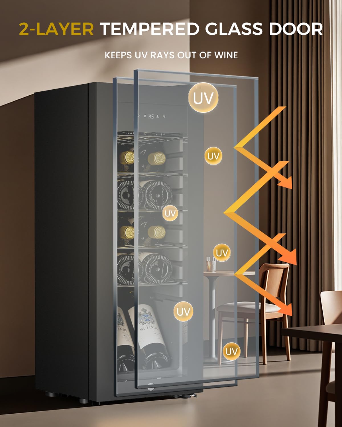 Feelfunn 12 Bottle Wine Cooler Refrigerator - Small Wine Fridge for Red, White, Champagne, Freestanding Wine Cellar with Glass Door & Digital Temperature Control for Home Bar, Office