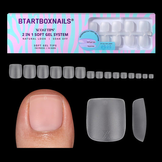 BTArtboxnails XCOATTIPS Toe Nail Tips – 15 Sizes, Including 6 for Big Toes, Structured Apex, Ultra-Thin Cuticle, Thickened Tip, Easy to Apply & Lasts 4 Weeks, 150PCS