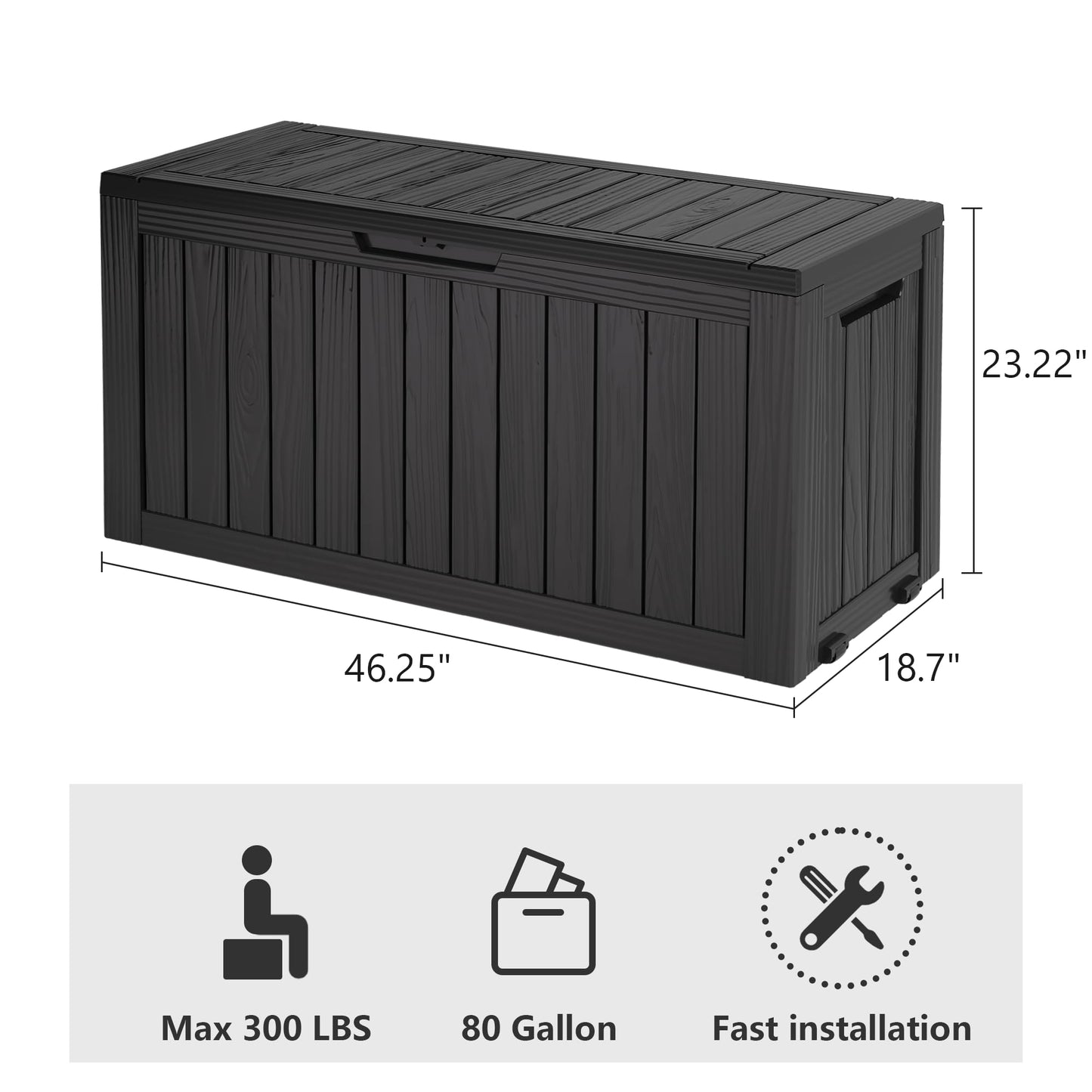 LHBGO 80 Gallon Deck Box Large Outdoor Storage Boxfor Patio Furniture,Outdoor Cushions, Garden Tools, Sports Equipment and Pool Supplies, Waterproof, Resin, Lockable