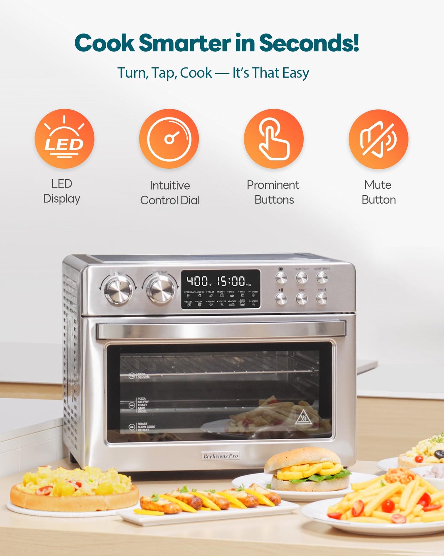 28QT Air Fryer Toaster Oven Combo, Large 12-in-1 Convection Countertop Oven with 3-Layer Cooking, Rotisserie for Chicken, 6 Heating Tubes, Fast Preheat, Fit 11" Pizza, All Accessories, Stainless Steel