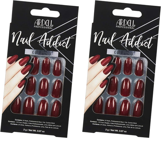 Ardell Nail Addict Artificial Nail Set, Sip of Wine 24-Pc, Medium, Almond-Shape, DIY Press-On Nails, Quick and Safe, with Glue, Cuticle Stick and Nail File (Pack of 2)