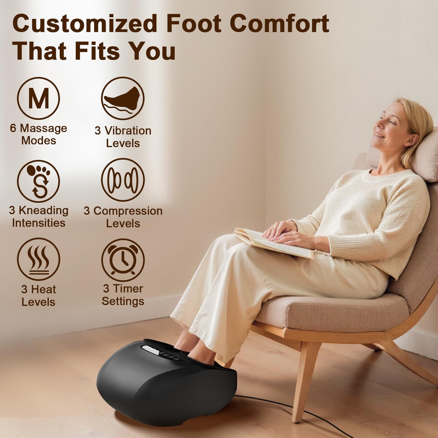 JZBRAIN Shiatsu Foot Massager Machine with Heat : Deep Kneading Foot Massager with Vibration & Compression for Plantar Fasciitis & Neuropathy - Relax for Home Office Use