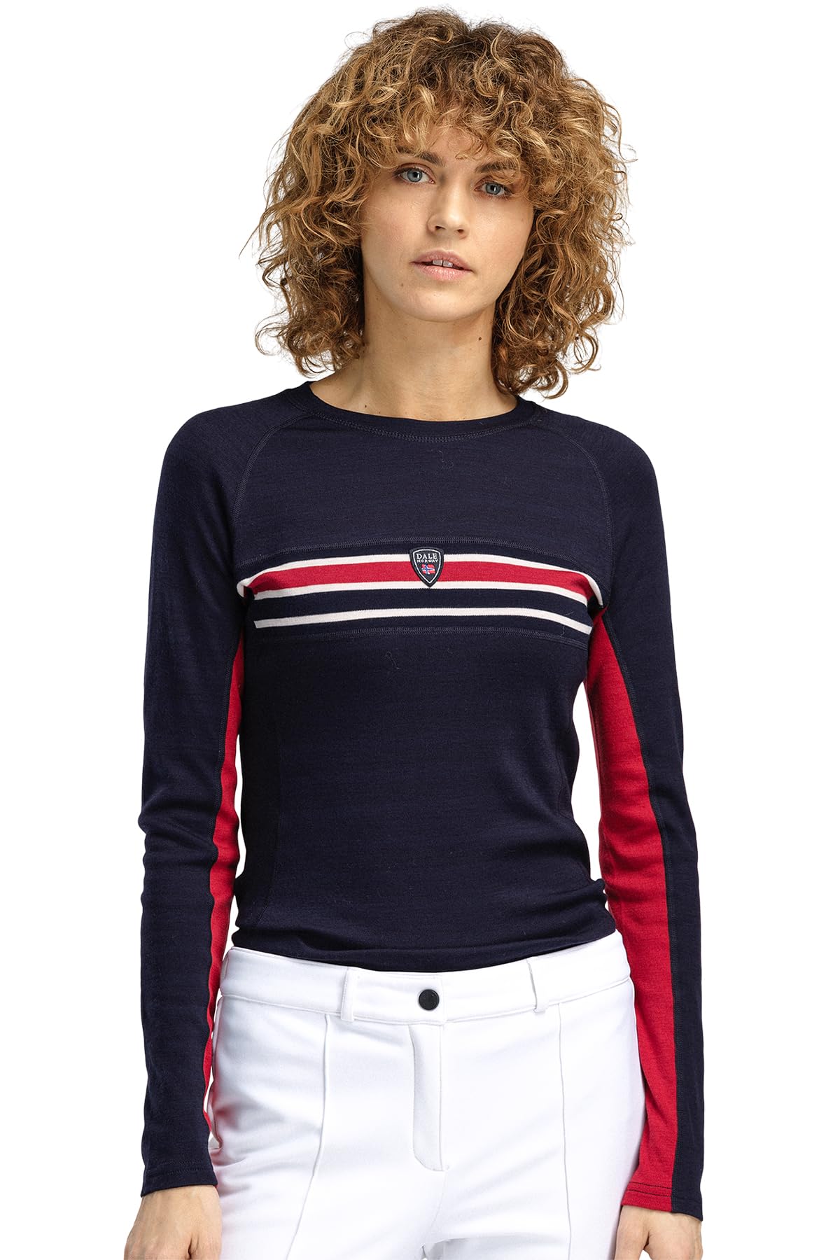 Dale of Norway Aksla Sweaters for Women - Base Layer Merino Wool Sweater (US, Alpha, X-Small, Regular, Regular, Navy Red OffWhite)