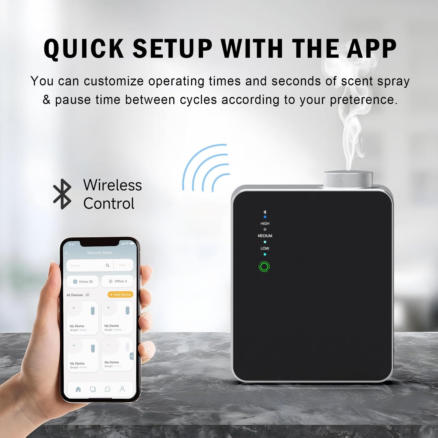 Haigoo Wireless Smart Scent Waterless Home Fragrance Diffuser for Home, Spa, Office, Large Room,Cover Up to 2000 Sq. Ft, Commercial Aromatherapy Nebulizing Oil Diffuser Gift