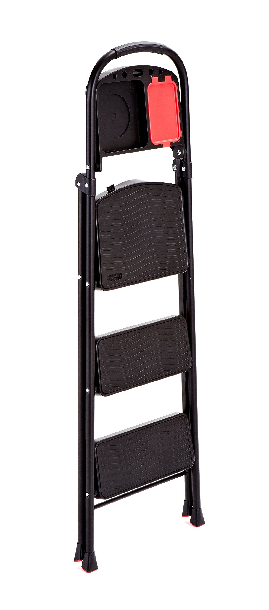Rubbermaid 3-Step Steel Ladder with Project Tray, Folding Step Stool with Hand Grip and Non-Slip Feet, White, Tested to ANSI US Safety Standards, No Assembly Required (Amazon Exclusive)