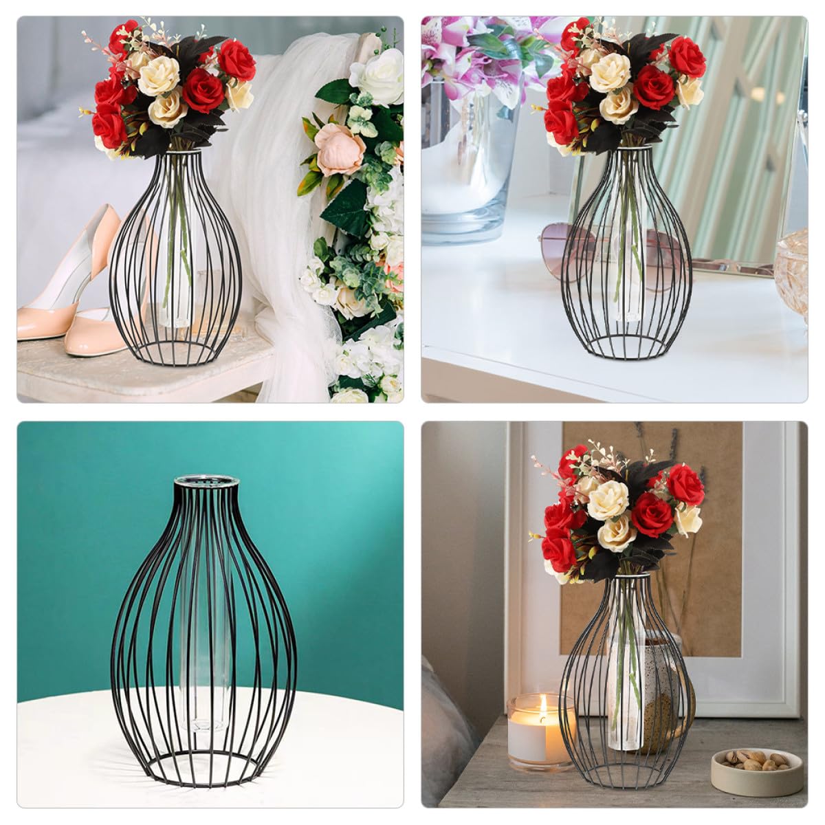 DOITOOL Glass Propagation Station Hydroponic Planter with Hollow Iron Frame and Glass Tubes, Small Terrarium Plant Holder for Home Desk Decoration