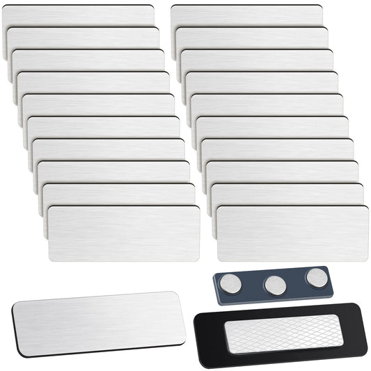 Geelin 50 Pack Magnetic Name Tags Blank Name Badge Holder Plastic ID Tag Backing 1 x 3 Inches with 3 Pcs Magnets for Police Office Employee Custom(Silver)