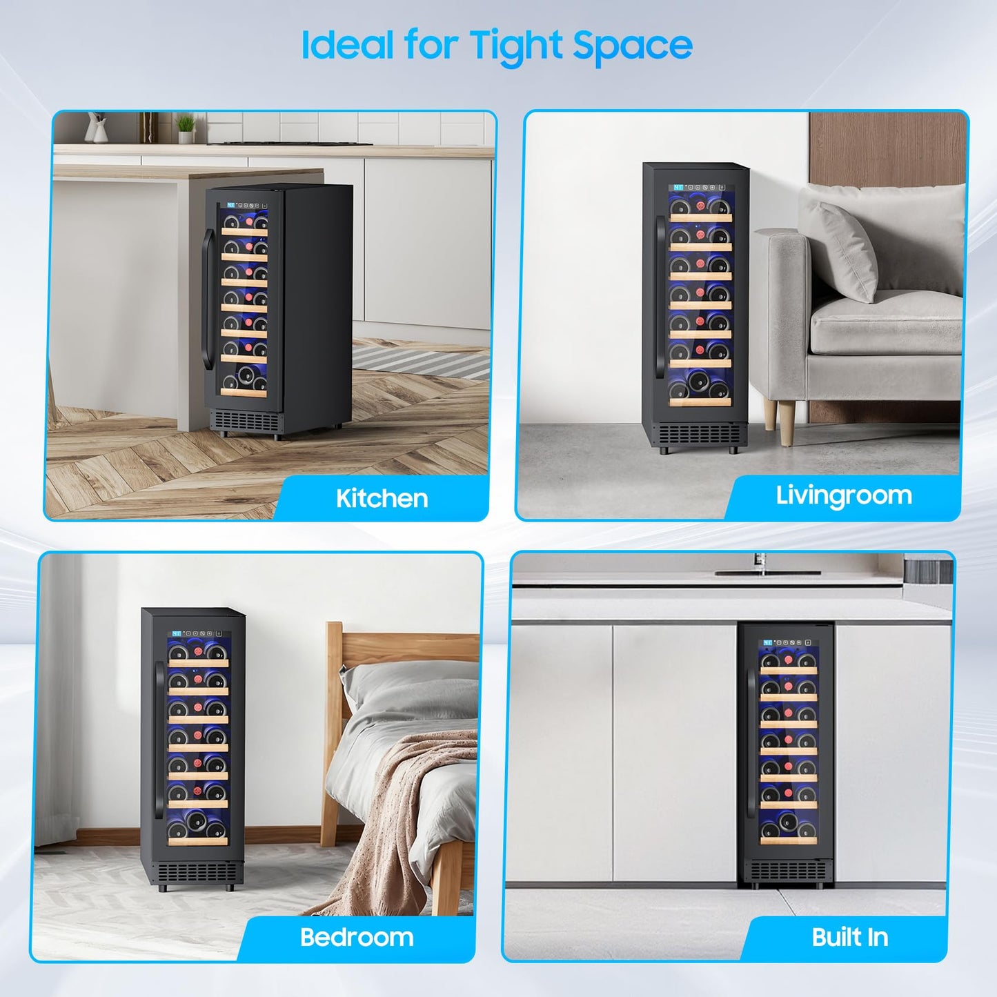 EORICE 12Inch Wine Fridge Small Refrigerator 21 Bottle Freestanding/Built in, Compressor 2Cu.Ft Wine Cooler w/Lock & LED Display, 41℉-64℉ Digital Temperature Control Fridge for Cubicle under Counter