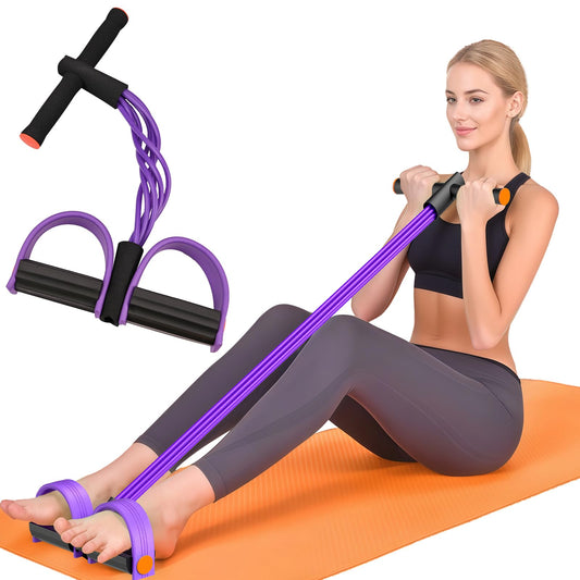 Pedal Resistance Band with Handle, 6-Tube Elastic Foot Pedal Resistance Band, Natural Rubber Ankle Puller Sit-up Exercise, Multifunction Fitness Band for Abdomen, Waist, Arm, Leg Stretching Training