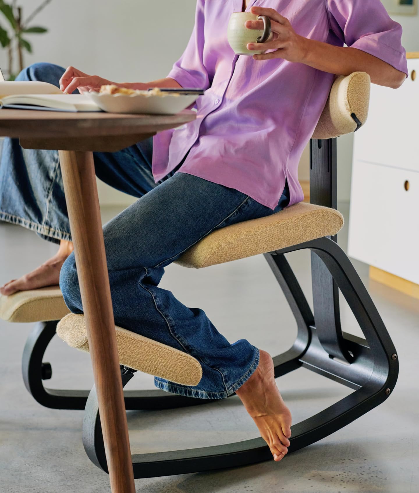 Varier ThatSit Balans Adjustable Ergonomic Kneeling Chair with Backrest, 10-Year Limited Warranty, Designed by Peter Opsvik, Blue/Natural